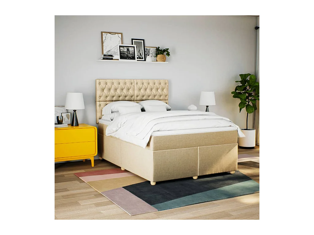 Sommier à lattes de lit avec matelas Crème 140x200 cm Tissu