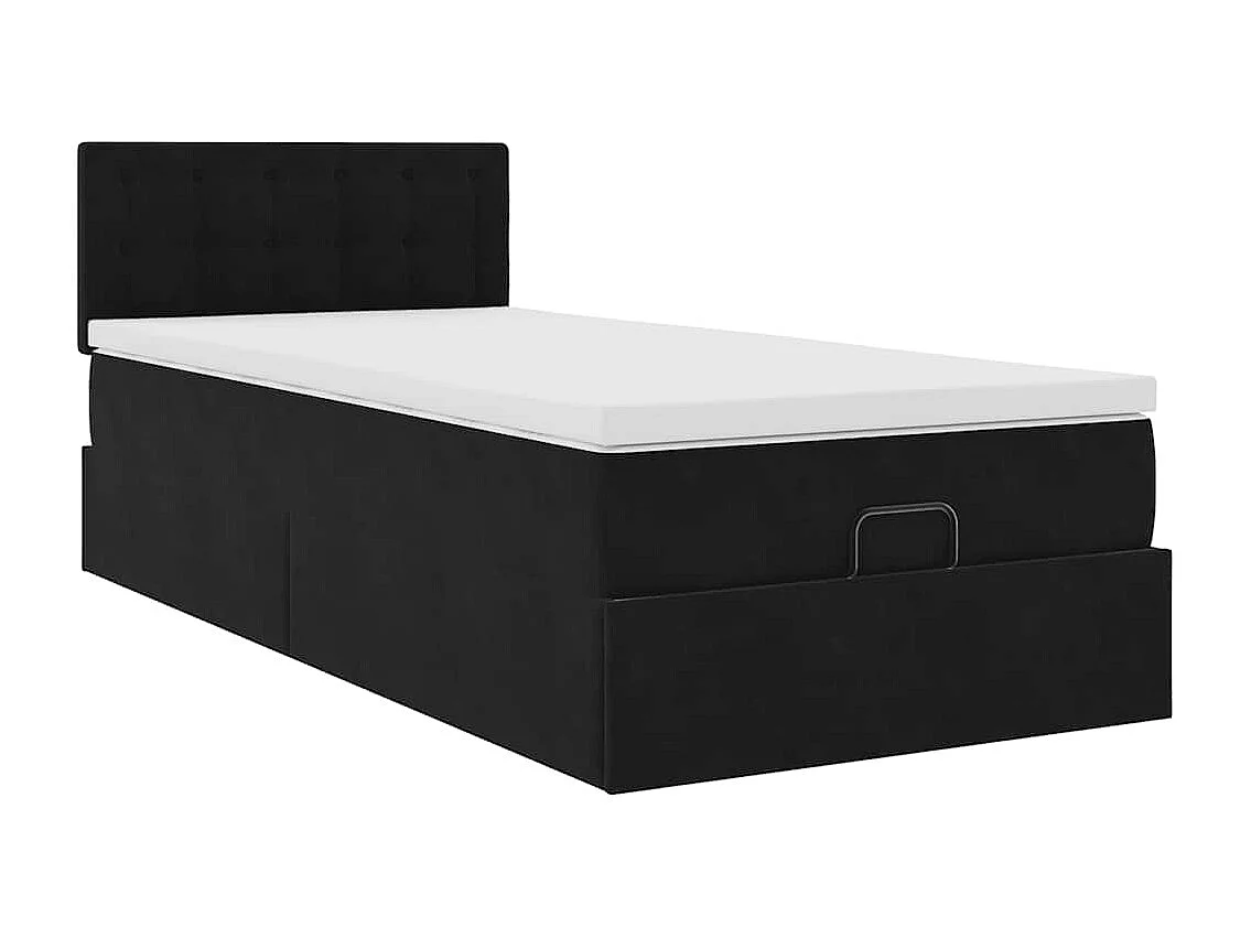 Estructura cama otomana colchón terciopelo negro 90x200 cm