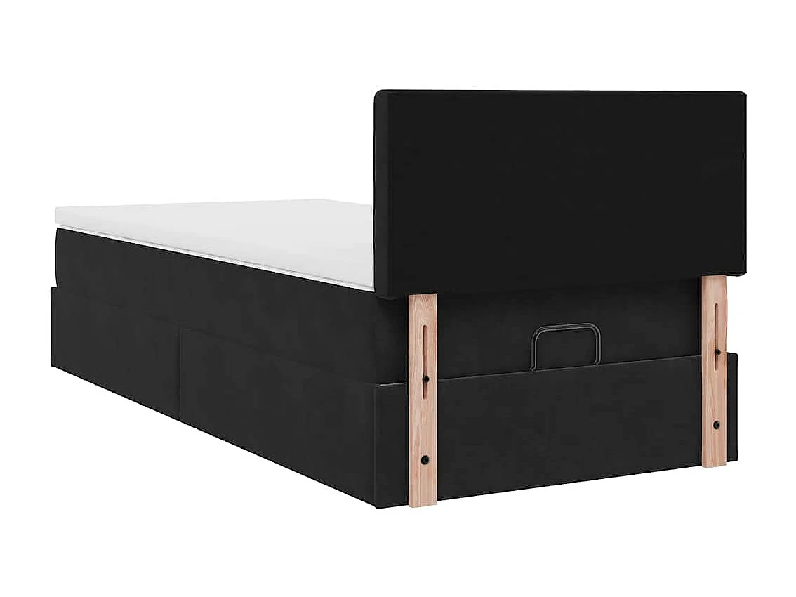 Estructura cama otomana colchón terciopelo negro 90x200 cm