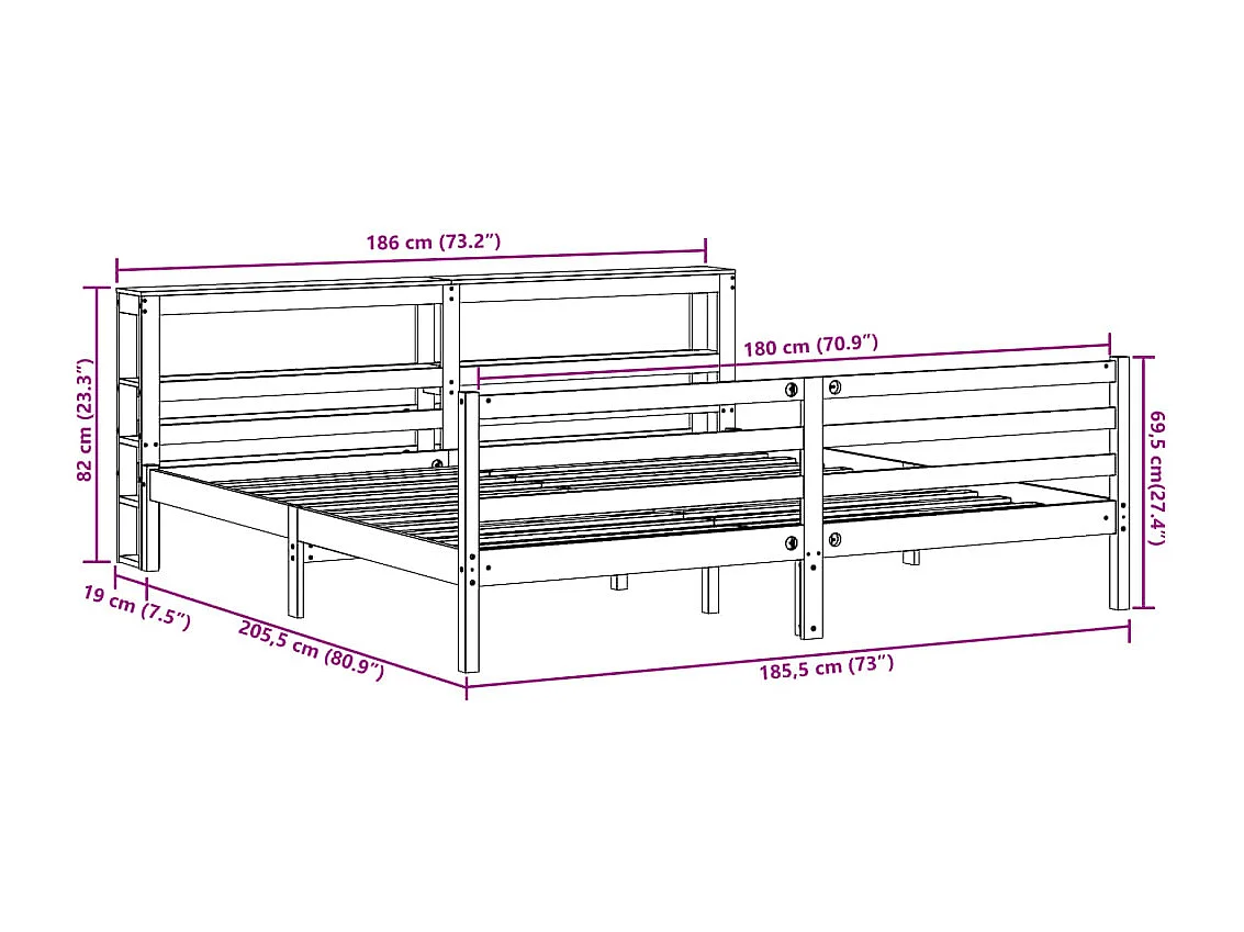 Bedframe zonder matras massief grenenhout wasbruin 180x200 cm