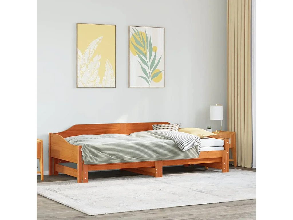Slaapbank onderschuifbed zonder matras 90x190 cm hout wasbruin