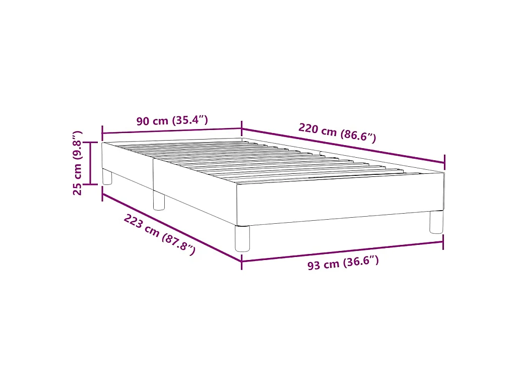 Sommier à lattes de lit sans matelas rose 90x220 cm velours