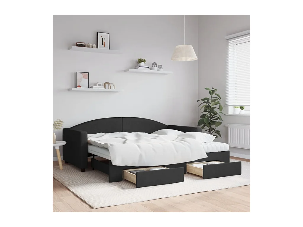 Slaapbank met onderschuifbed en lades 90x190 cm stof zwart