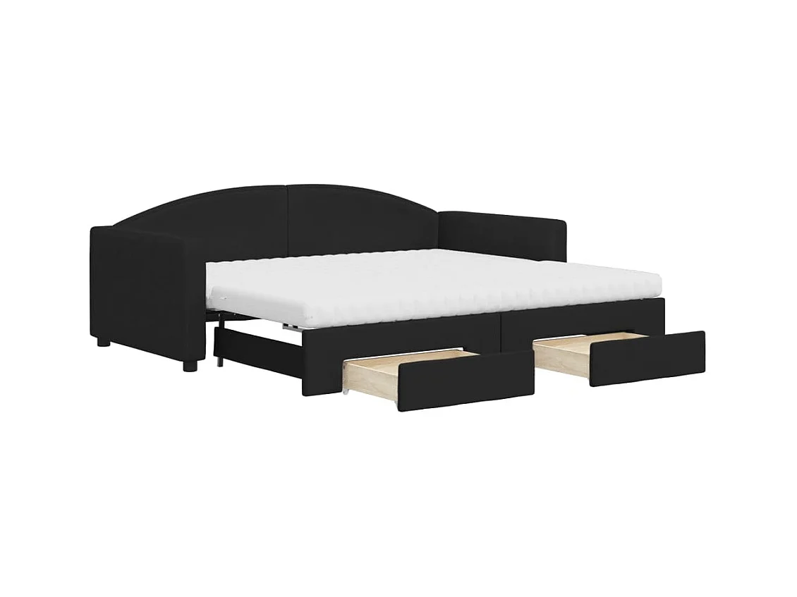 Slaapbank met onderschuifbed en lades 90x190 cm stof zwart