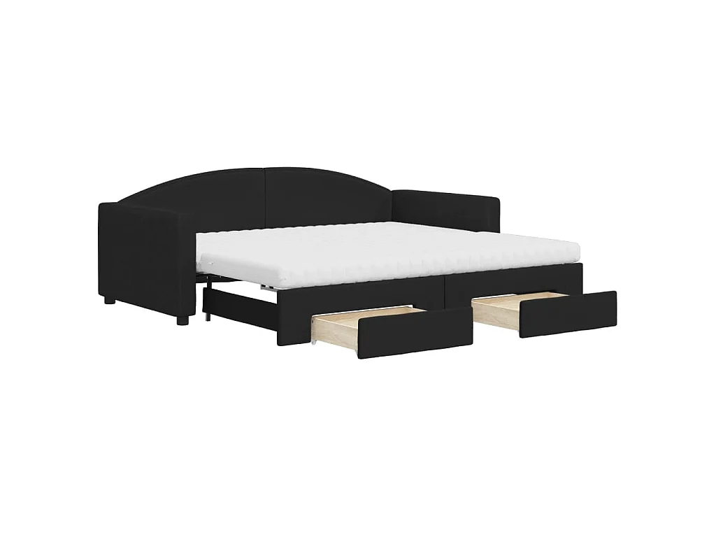 Tagesbett Ausziehbar mit Schubladen Schwarz 90x190 cm Stoff
