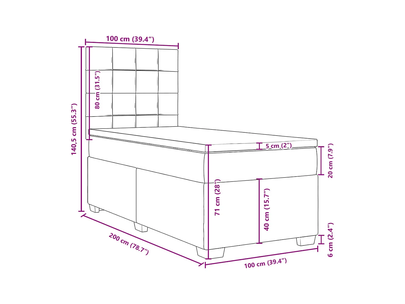 Boxspringbett mit Matratze Schwarz 100x200 cm Samt