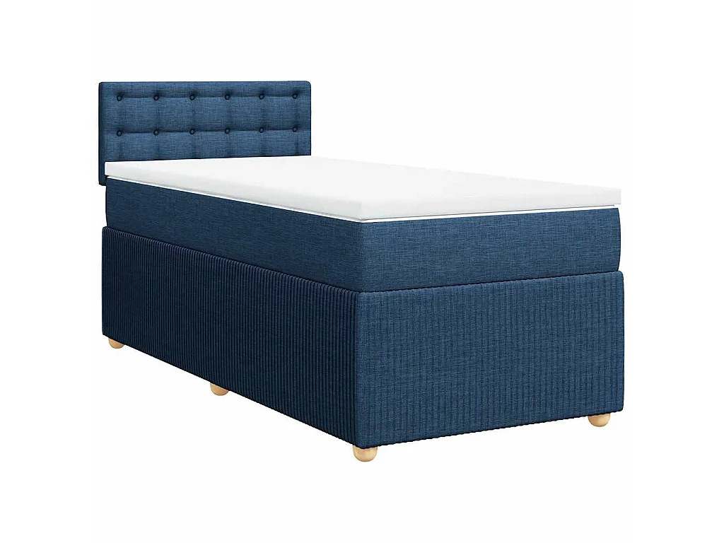 Cama box spring con colchón tela azul 90x200 cm