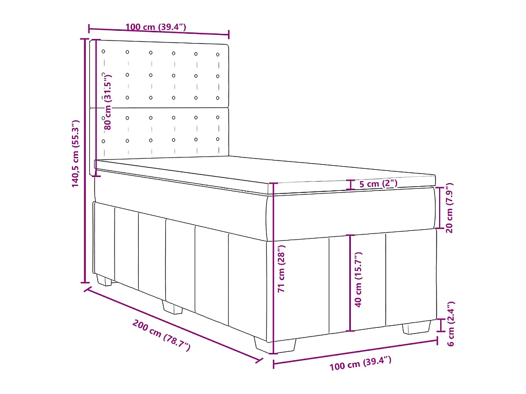 Boxspring met matras stof blauw 100x200 cm