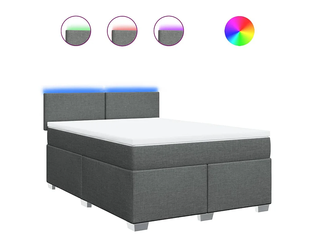 Cama box spring con colchón tela gris oscuro 140x190 cm