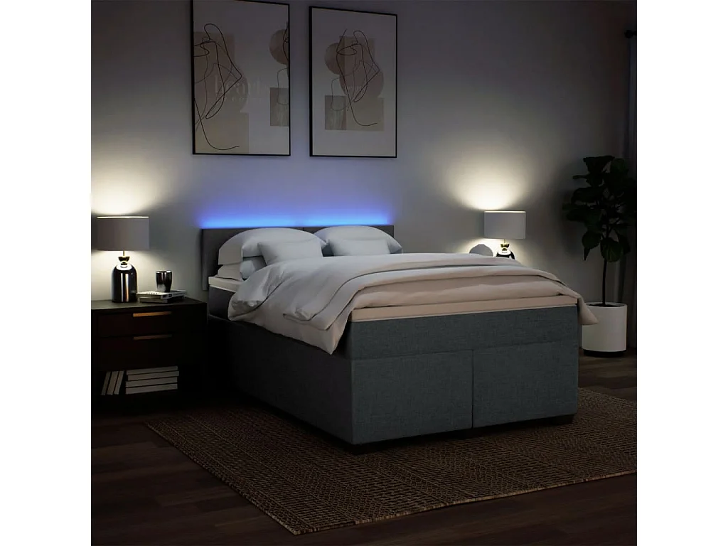Cama box spring con colchón tela gris oscuro 140x190 cm
