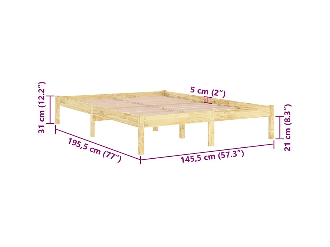 Cadre de lit sans matelas bois massif 140x190 cm