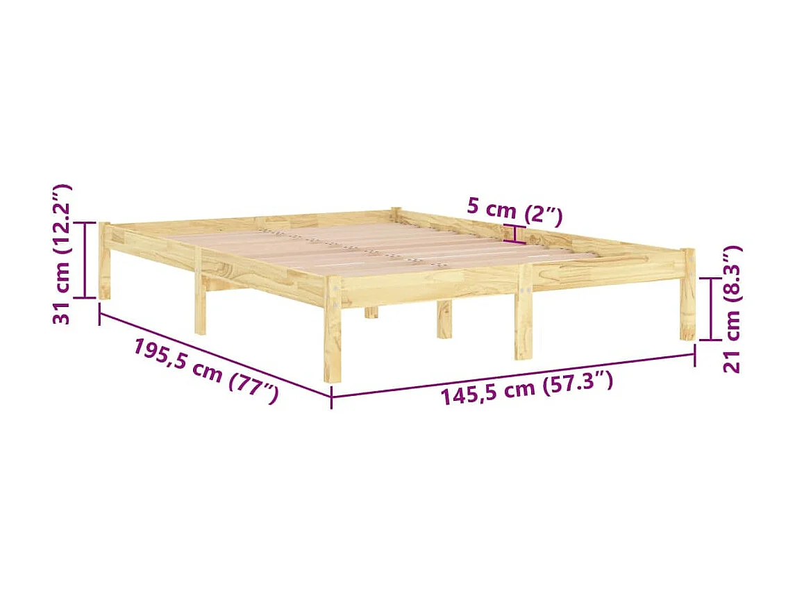 Cadre de lit sans matelas bois massif 140x190 cm