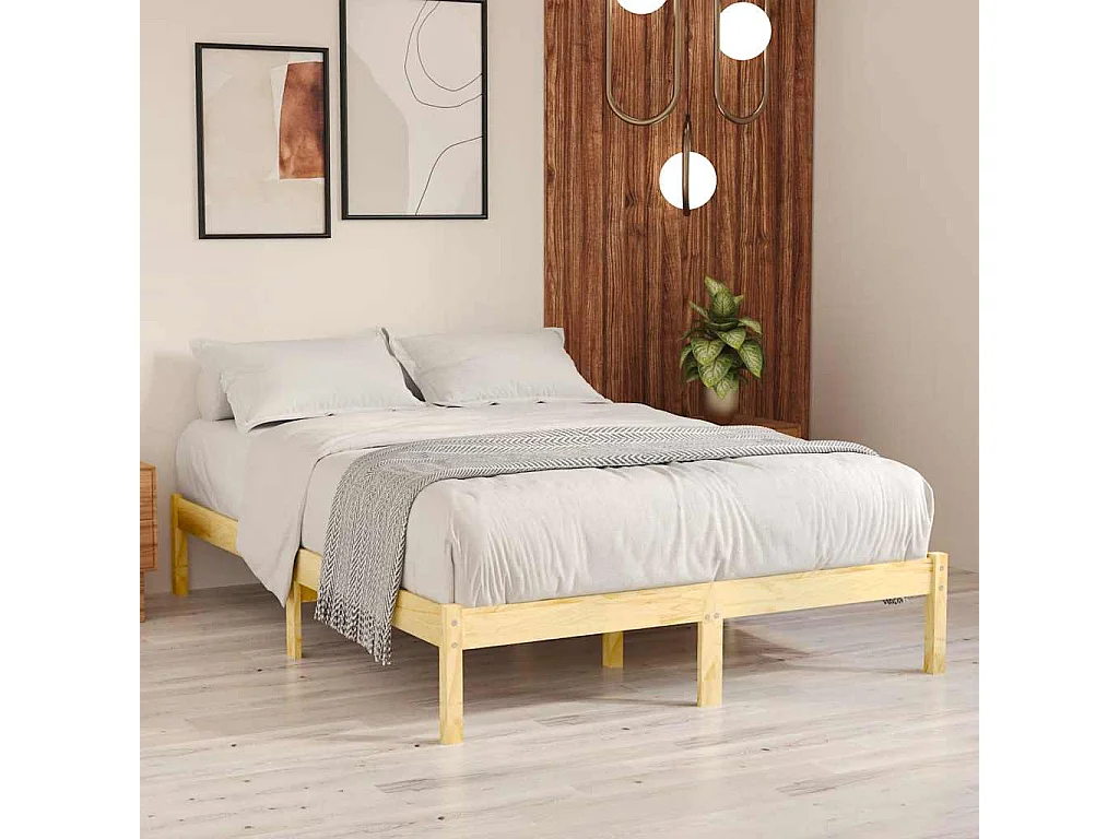 Cadre de lit sans matelas bois massif 140x190 cm