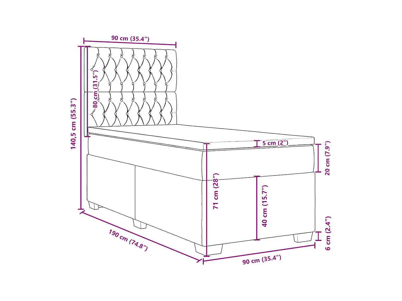 Boxspringbett mit Matratze Dunkelgrün 90x190 cm Samt