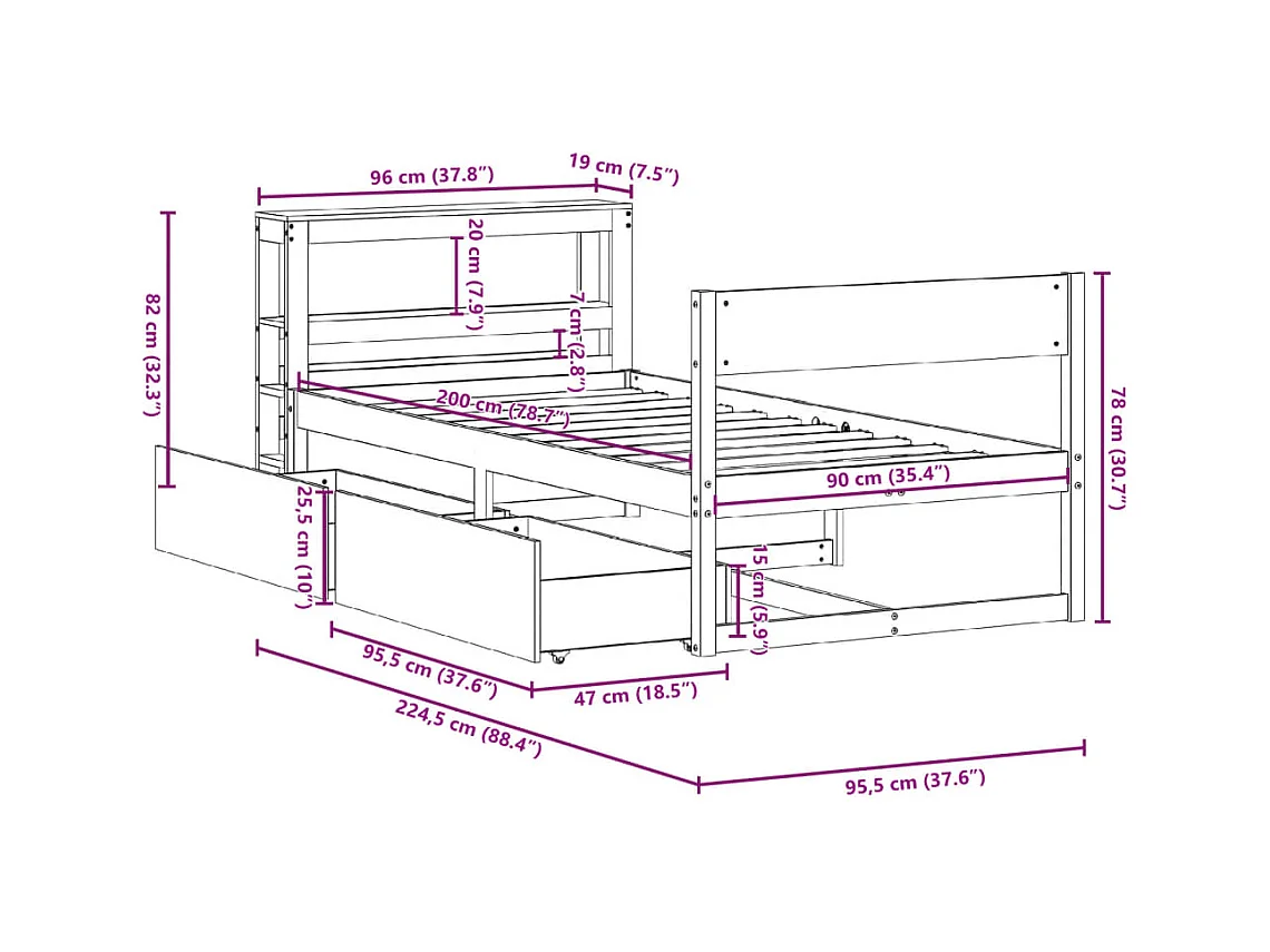 Cadre de lit sans matelas 90x200 cm bois de pin massif