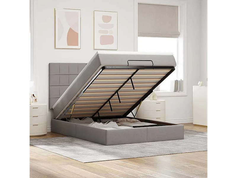 Ottoman-Bett mit Matratze & LEDs Taupe 140x200 cm Stoff