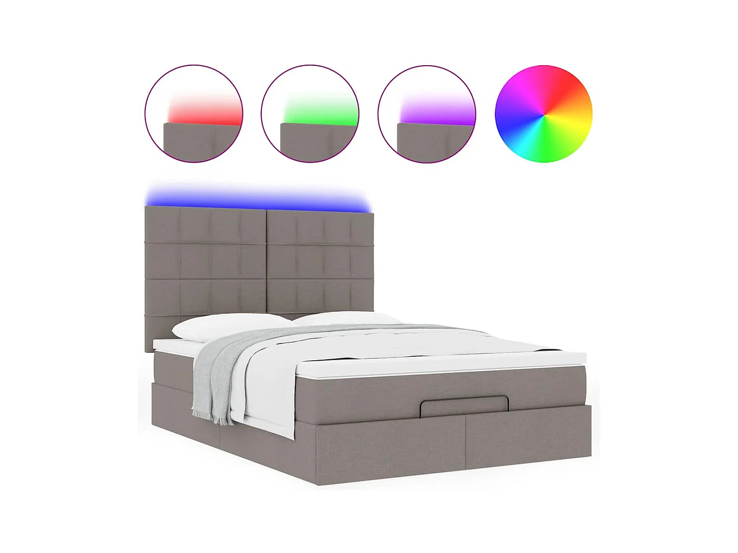 Cadre de lit ottoman avec matelas taupe 140x200 cm tissu