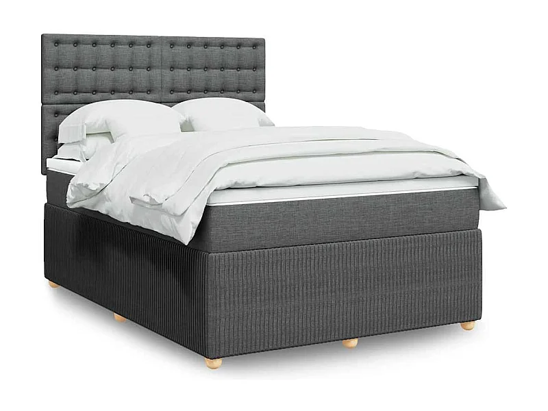 Cama box spring con colchón tela gris oscuro 140x190 cm