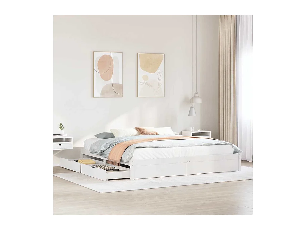 Cadre de lit sans matelas blanc 180x200 cm bois massif de pin