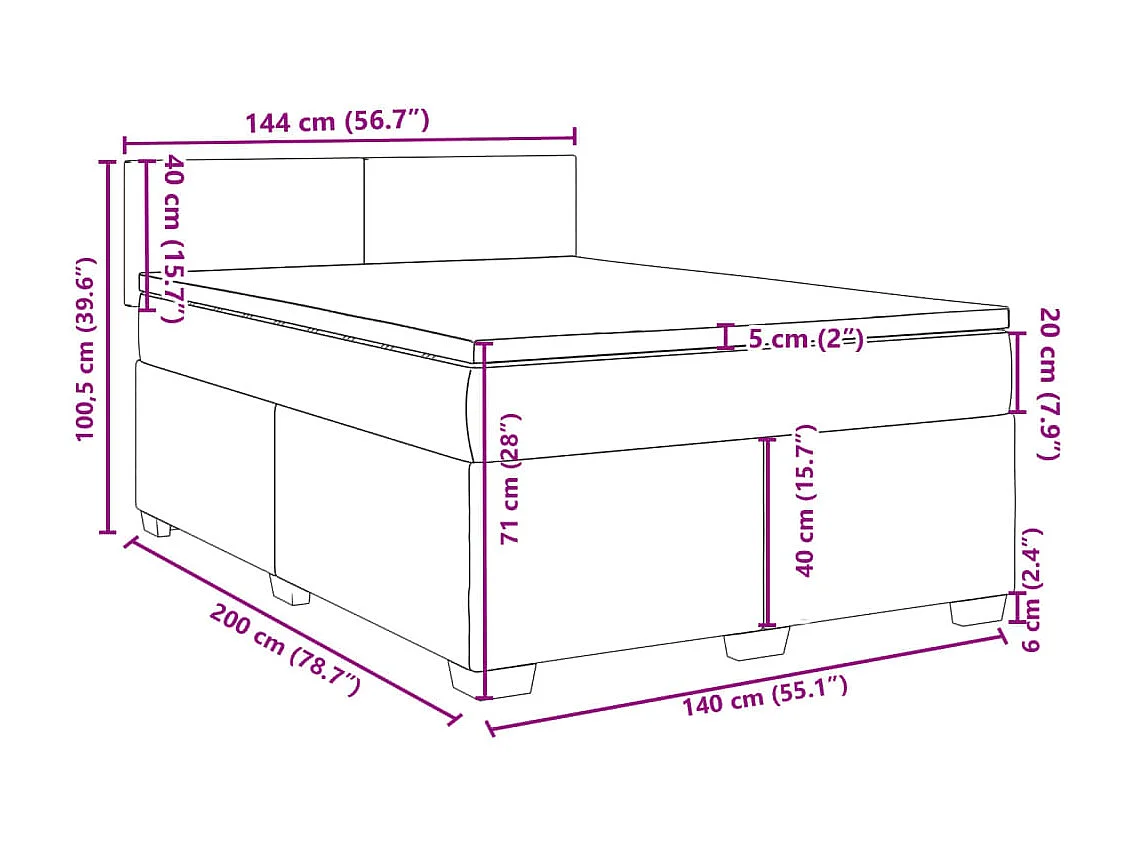 Cama box spring con colchón tela marrón oscuro 140x200 cm