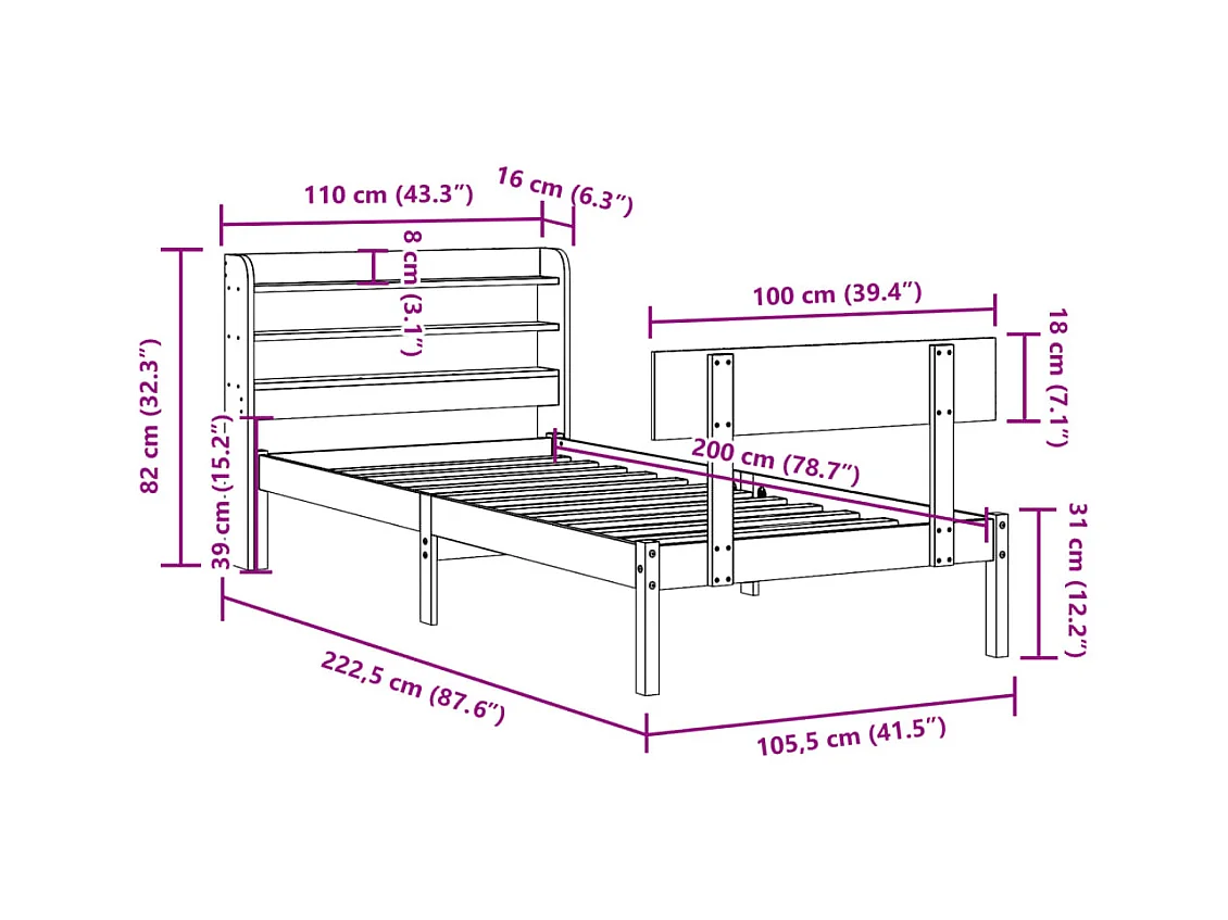 Cadre de lit sans matelas blanc 100x200 cm bois de pin massif