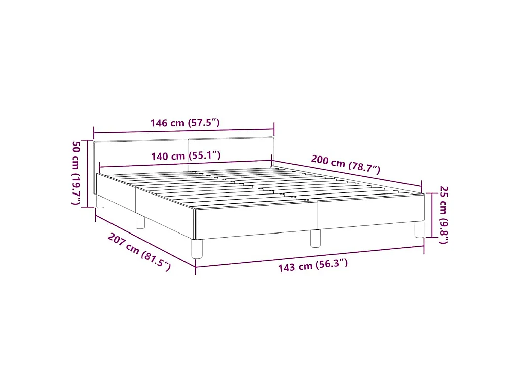 Cadre de lit sans matelas crème 140x200 cm tissu