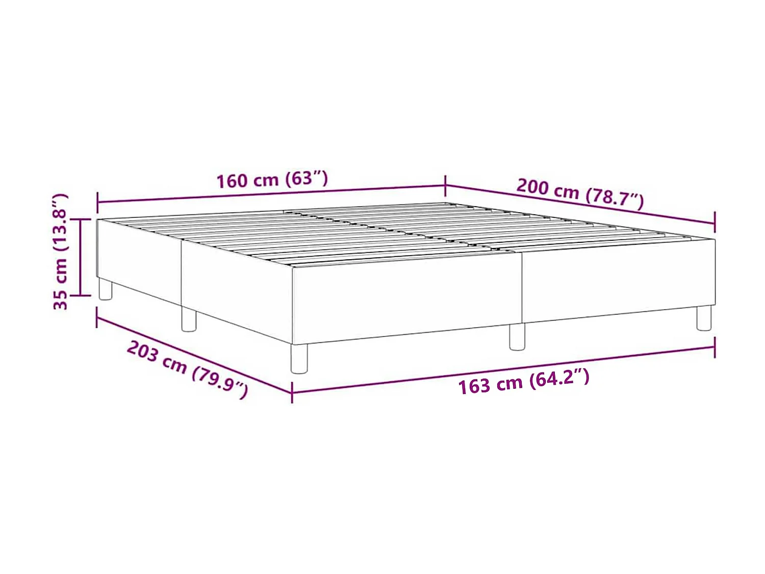 Estrado de cama plataforma Cinza Escuro 160 x 200 cm tecido