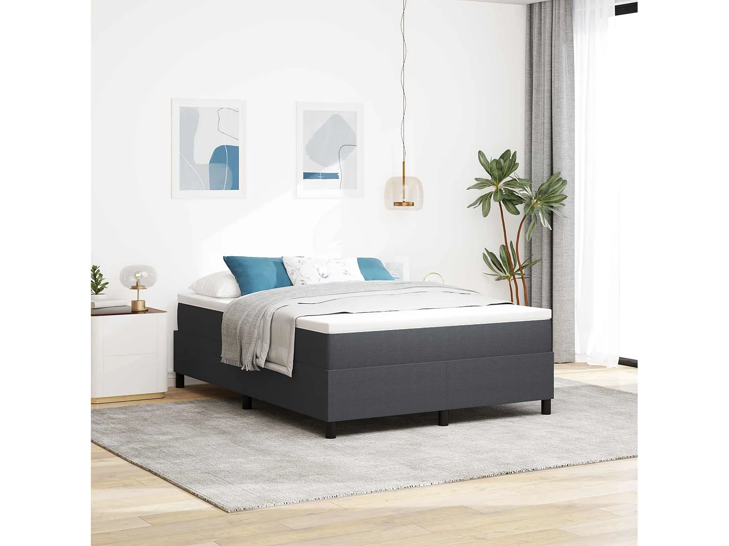 Cadre de lit plateforme Gris foncé 160 x 200 cm tissu