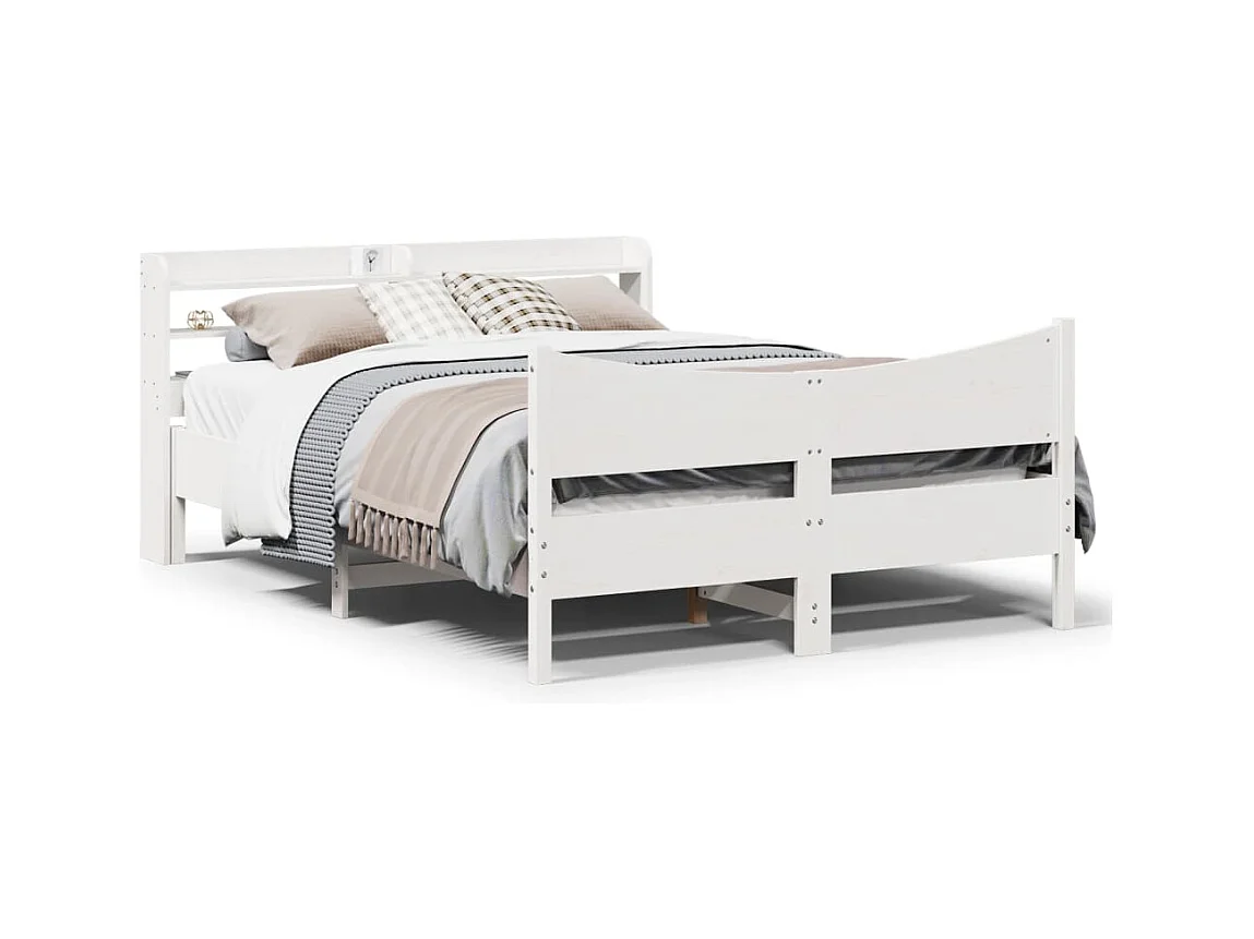 Cadre de lit avec tête de lit blanc 160x200 cm bois pin massif