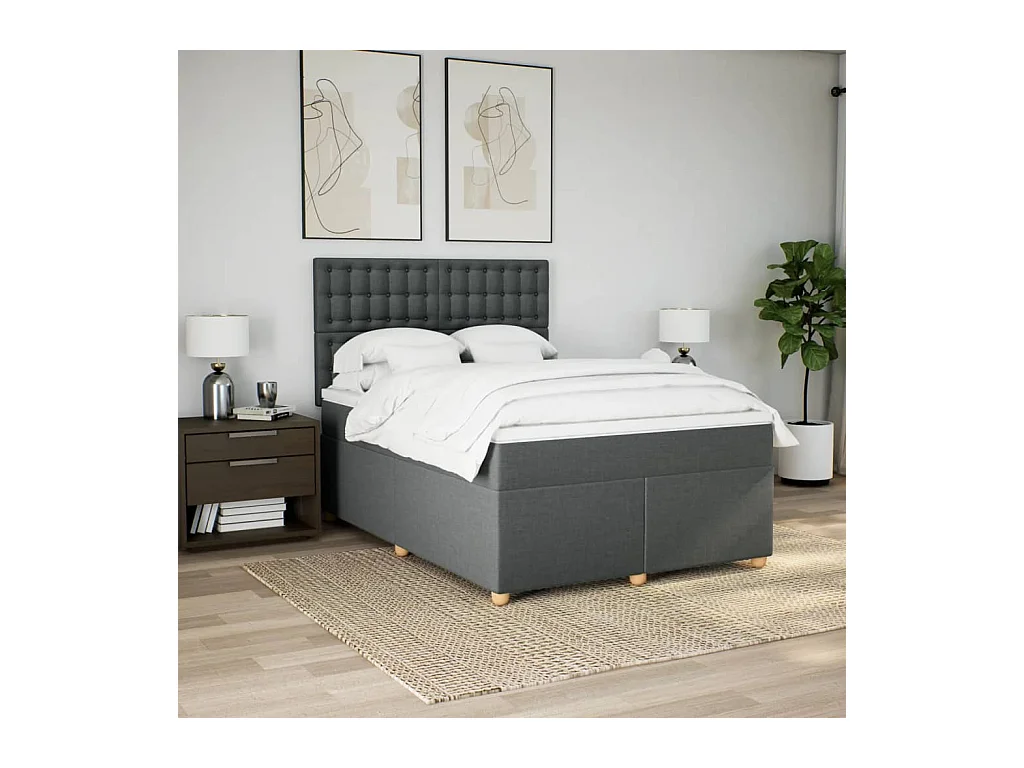 Boxspringbett mit Matratze Dunkelgrau 140x190 cm Stoff