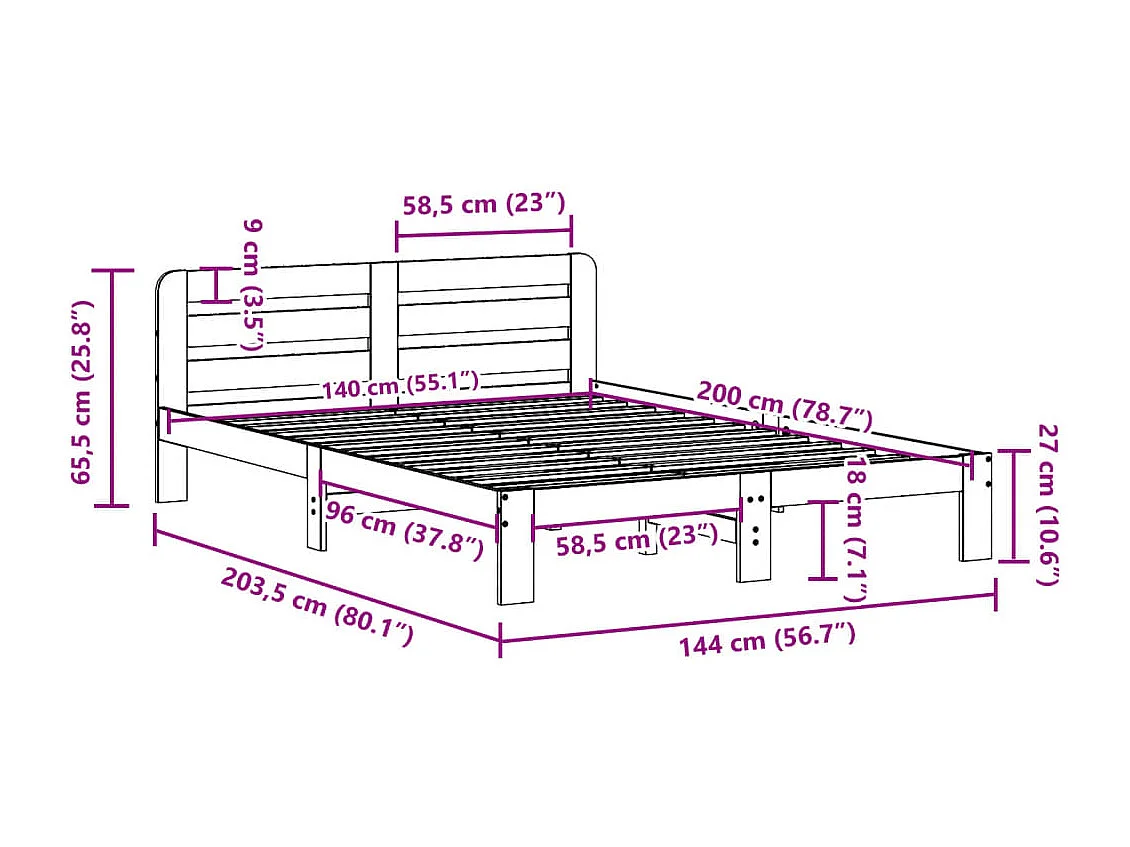 Cadre de lit sans matelas 140x200 cm bois massif de pin