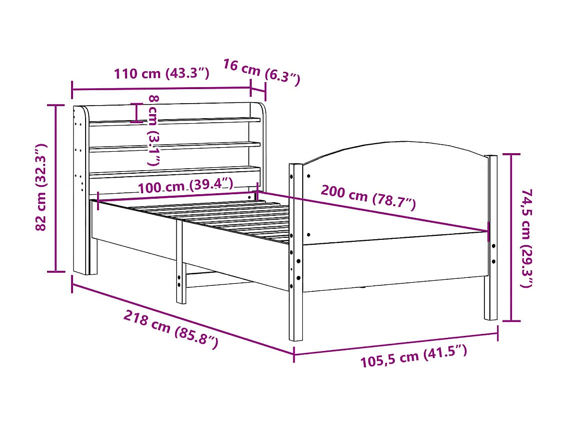 Cadre de lit sans matelas blanc 100x200 cm bois de pin massif
