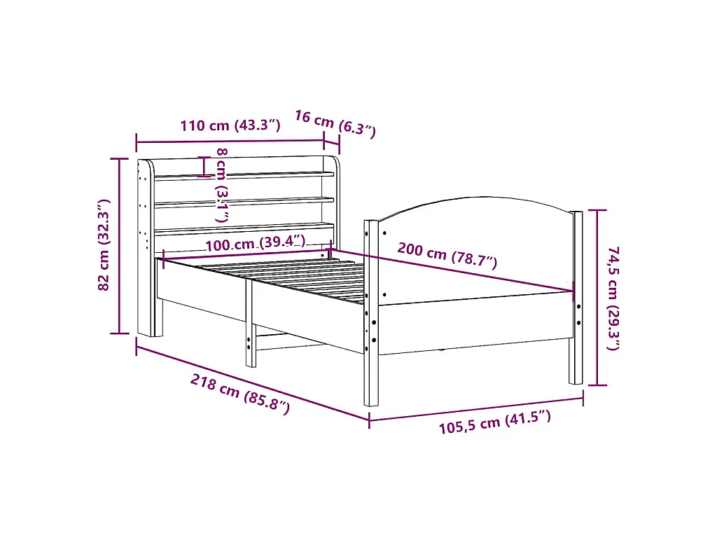Bedframe zonder matras massief grenenhout wit 140x200 cm