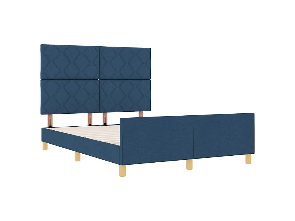 Bettgestell mit Kopfteil Blau 140 x 200 cm Stoff