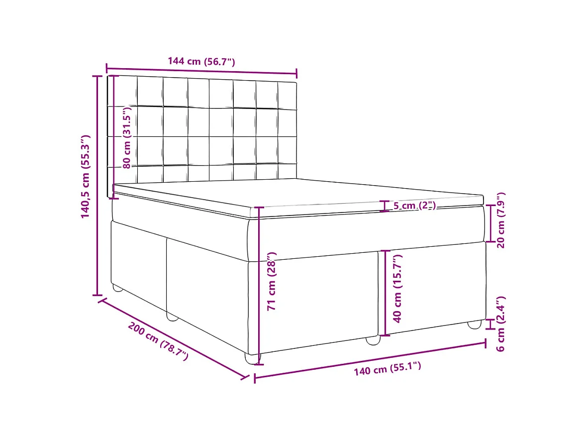 Giroletto a Molle con Materasso Grigio Scuro 140x200cm Tessuto