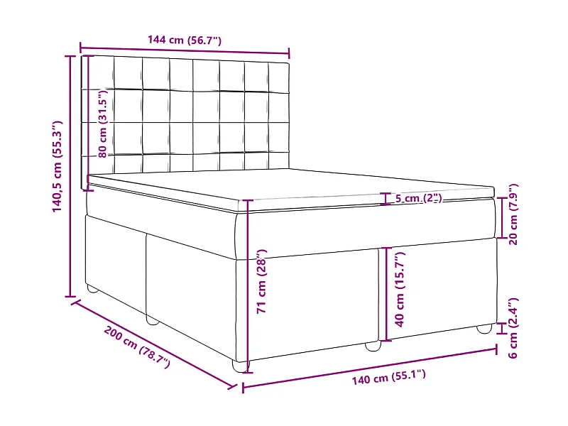 Sommier à lattes de lit avec matelas Gris foncé 140x200cm Tissu