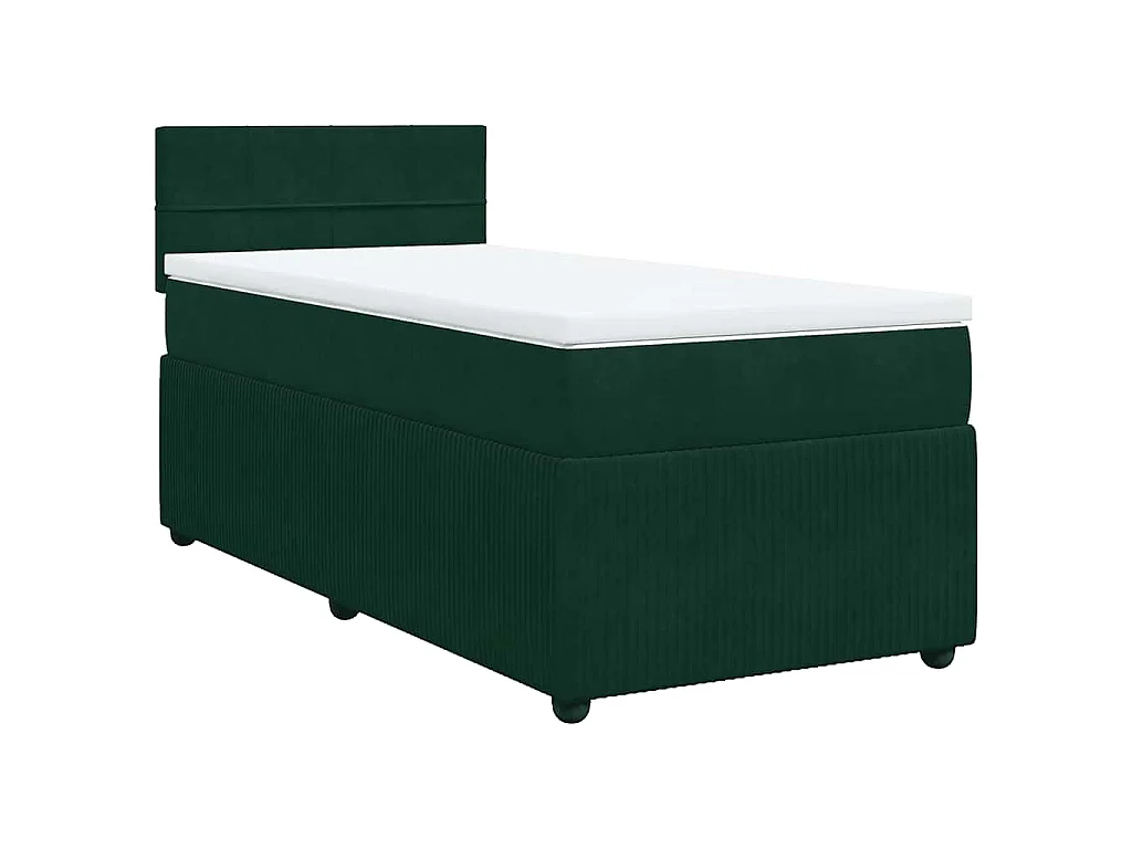 Cama com molas/colchão 90x200 cm veludo verde-escuro