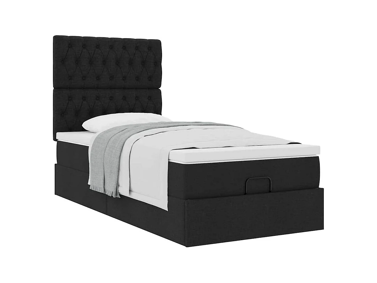 Ottoman-Bett mit Matratze Schwarz 100x200 cm Stoff