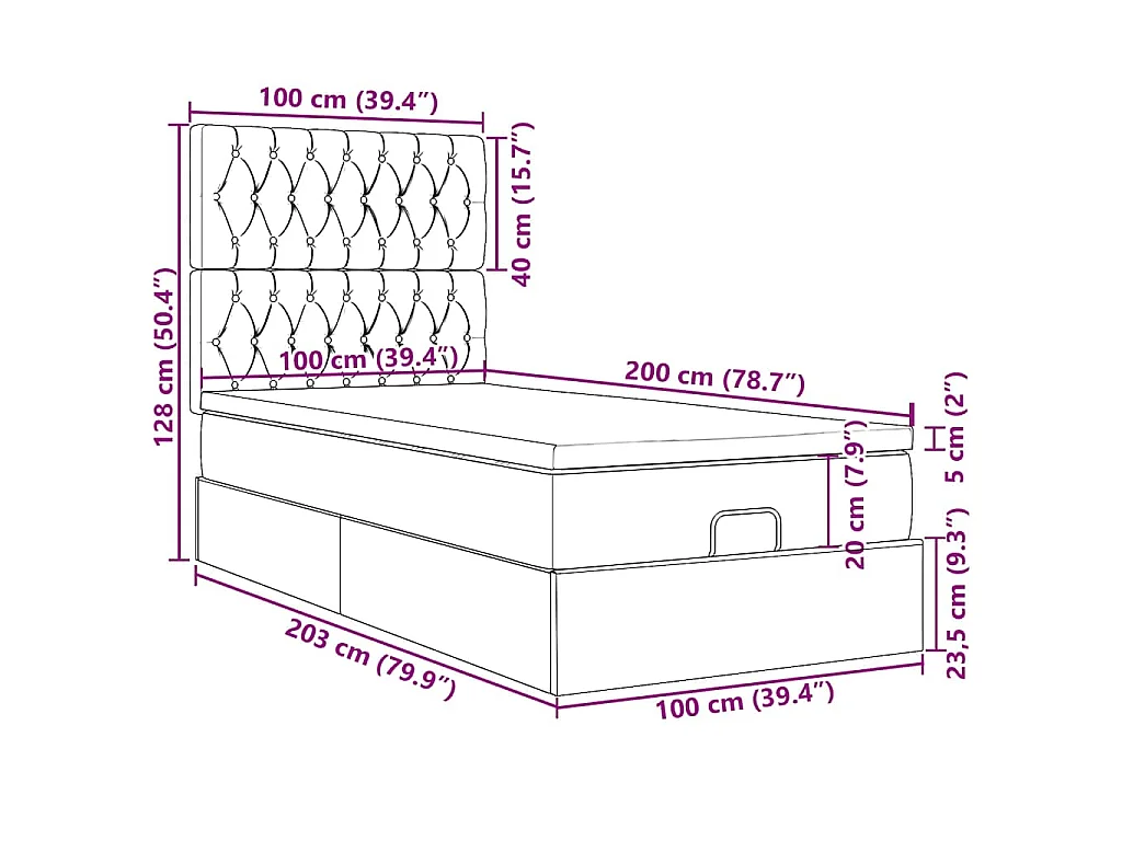 Ottoman-Bett mit Matratze Schwarz 100x200 cm Stoff