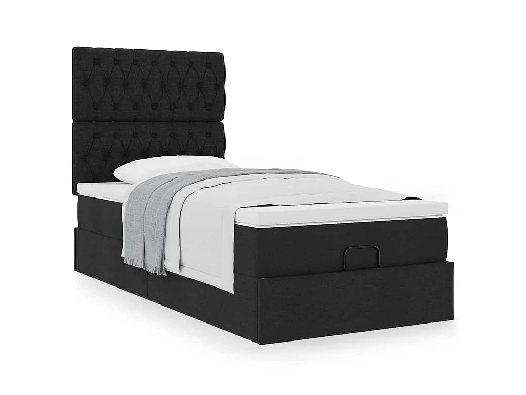Ottoman-Bett mit Matratze Schwarz 100x200 cm Stoff