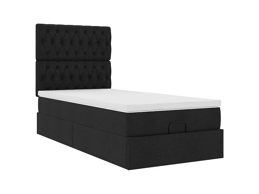 Ottoman-Bett mit Matratze Schwarz 100x200 cm Stoff