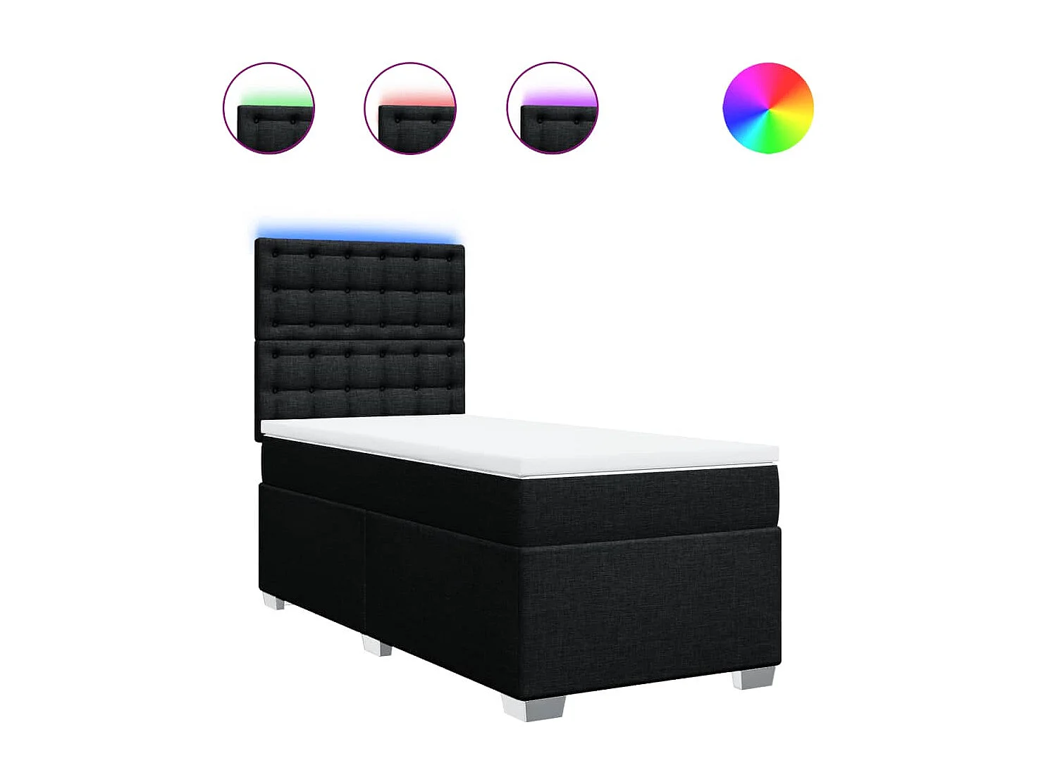 Cama box spring con colchón tela negro 90x200 cm