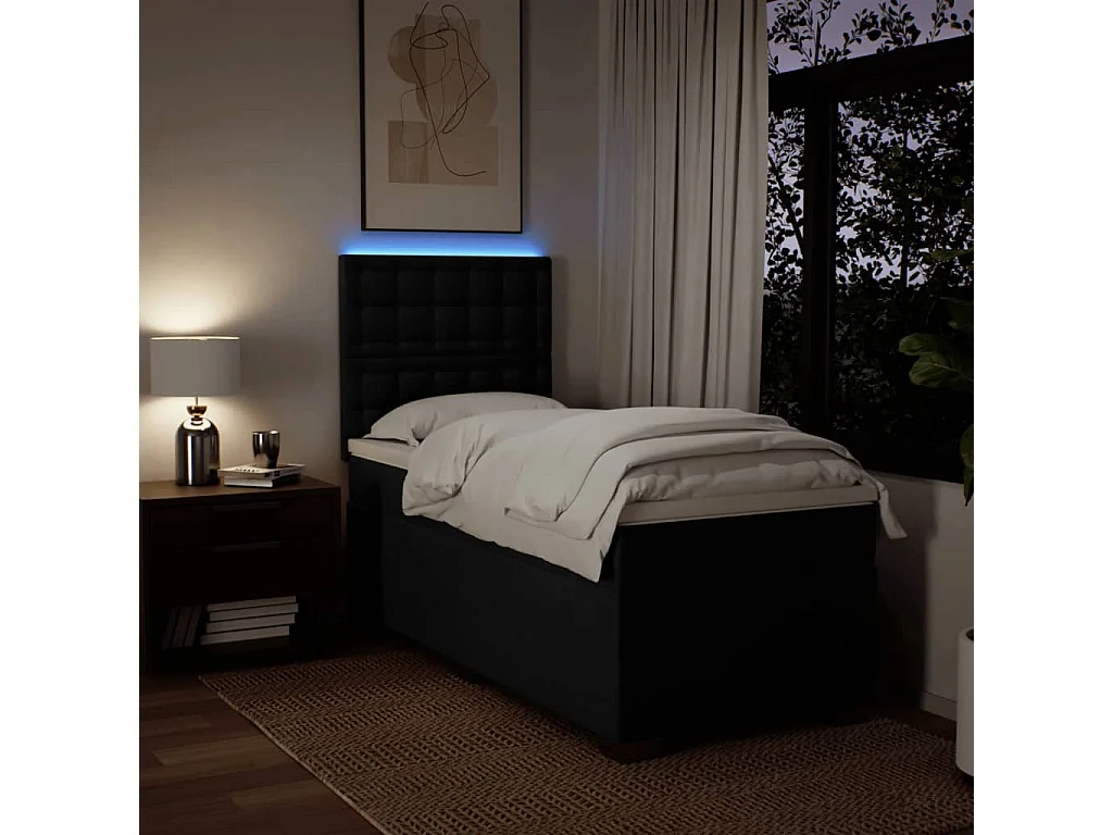 Cama box spring con colchón tela negro 90x200 cm