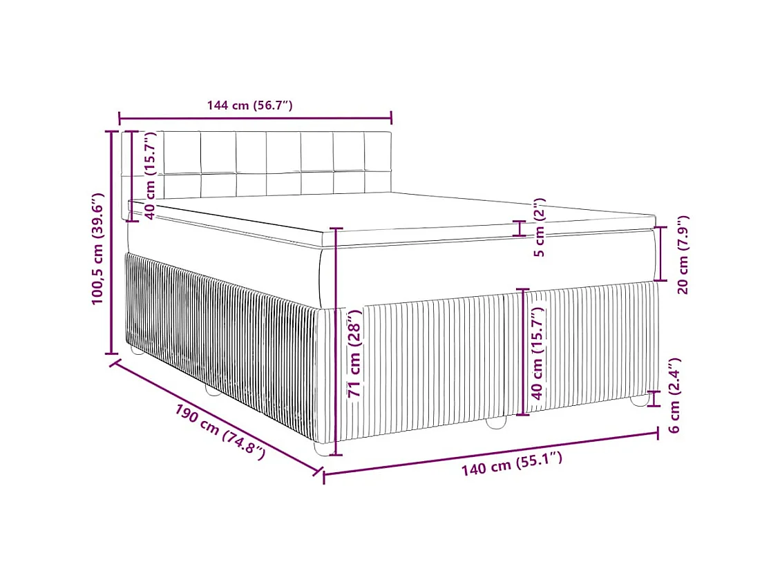 Boxspring met matras stof donkergrijs 140x190 cm
