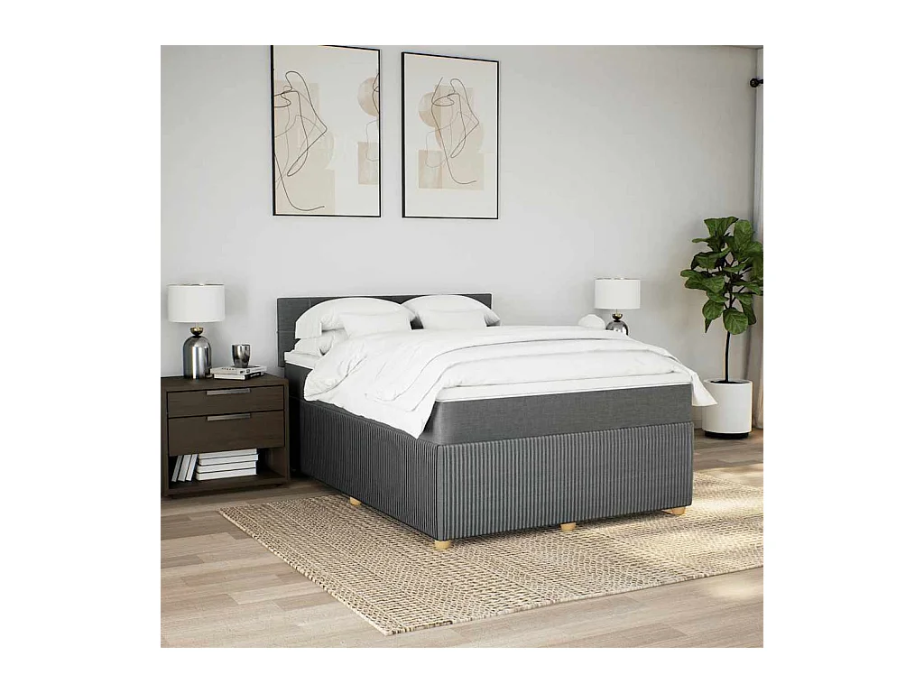 Boxspring met matras stof donkergrijs 140x190 cm