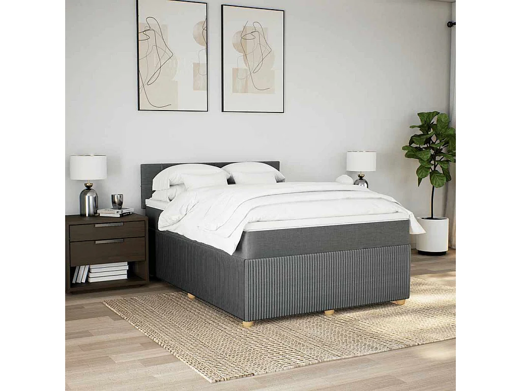 Sommier à lattes de lit avec matelas Gris foncé 140x190cm Tissu