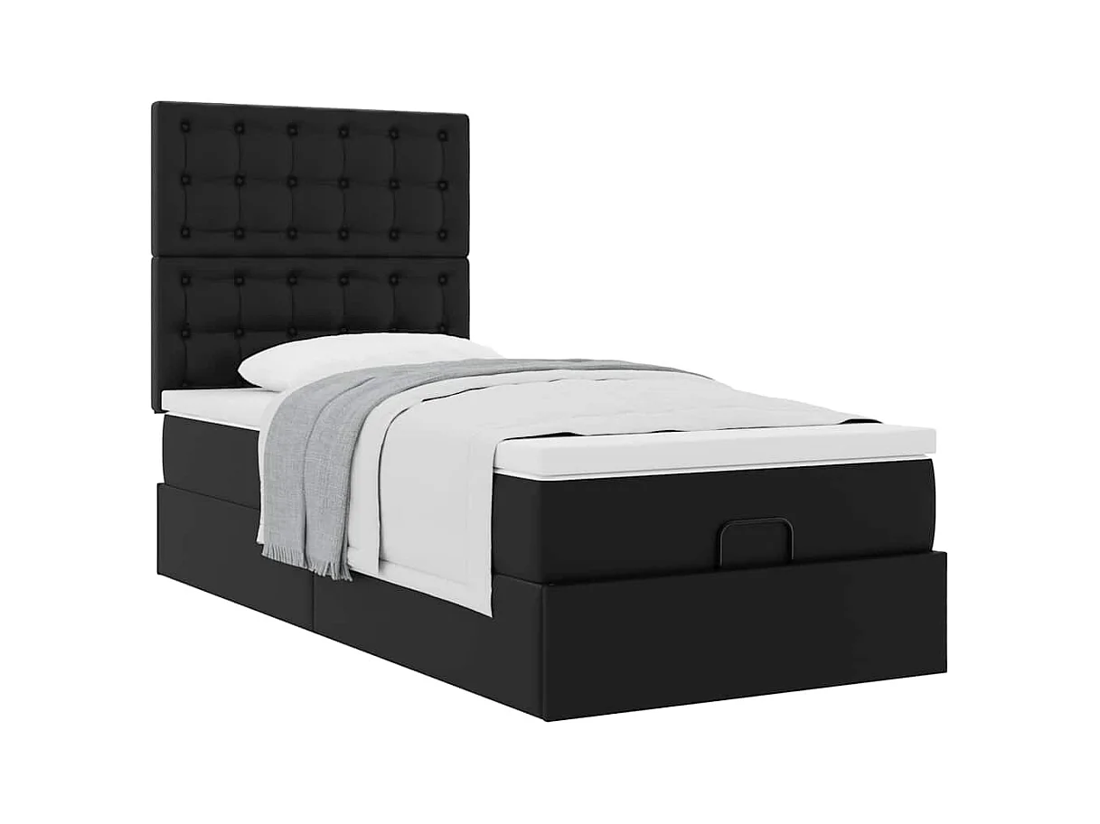 Lit ottoman avec matelas noir 90x200 cm similicuir