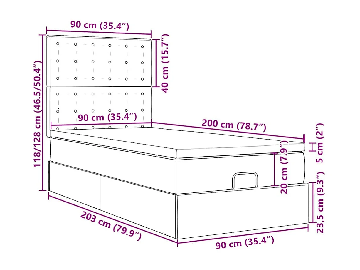 Ottomaanse bed met matras 90x200cm kunstleer zwart