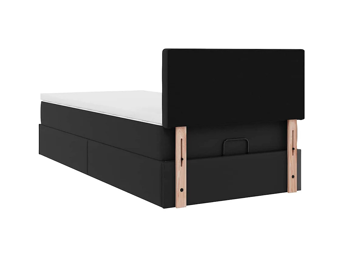 Ottoman-Bett mit Matratzen & LEDs Schwarz 100x200 cm Kunstleder