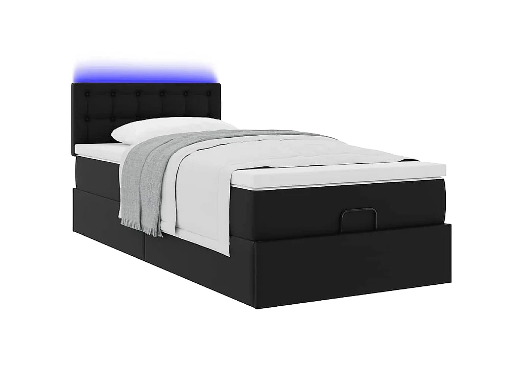 Struttura Letto Pouf con Materasso Nero 100x200 cm Similpelle